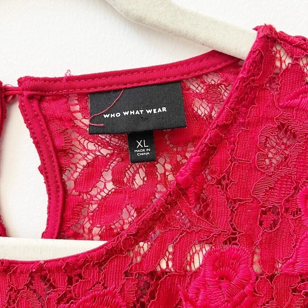 Womens Red Lace Short Sleeve Sheer Blouse Sexy Sz XL Who What Wear - Picture 2 of 6